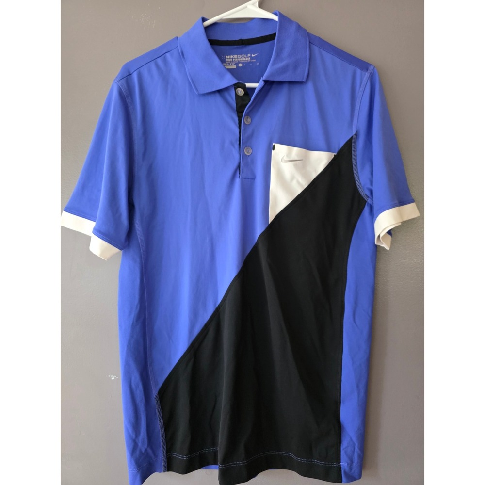 Nike Golf Tour Performance Dri-FIT Polo Shirt Mens Small Blue Black Colorblock